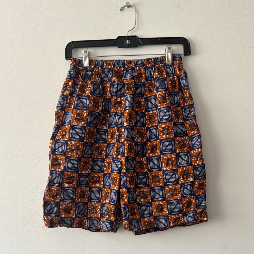 Fahari Bazaar Orange Blue African Print Lazy Shorts in Medium Made in Tanzania